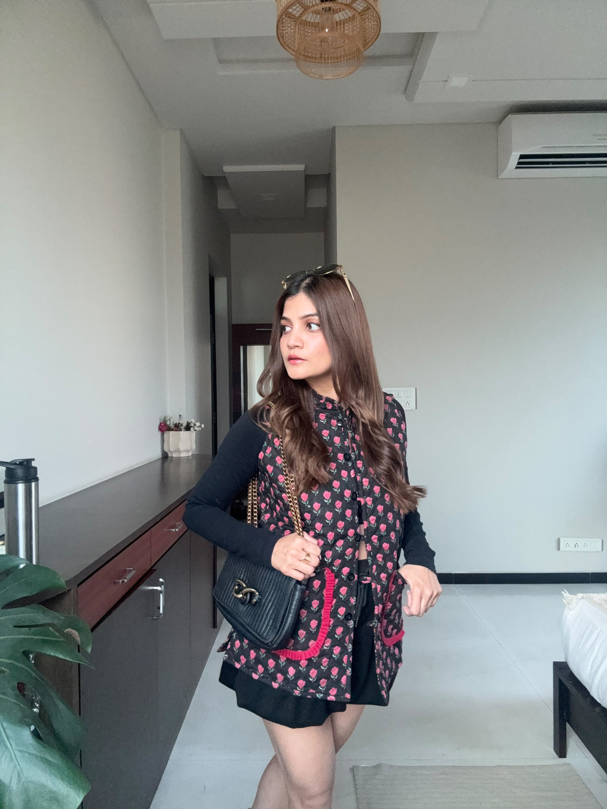 Black Floral Quilted Jacket
