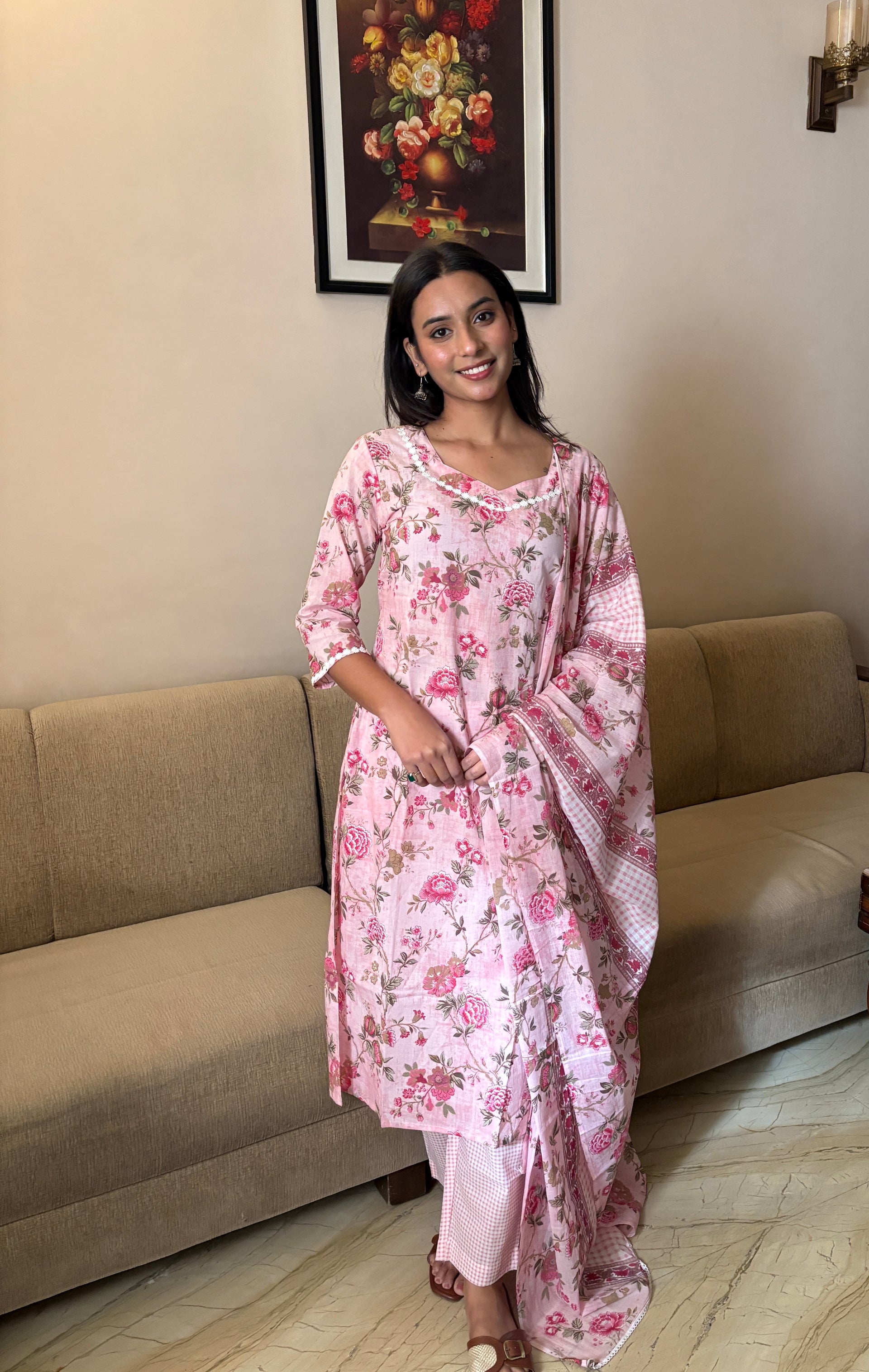 Ishani Pink Cotton Suit Set