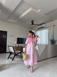 Pink Gingham Floral Dress