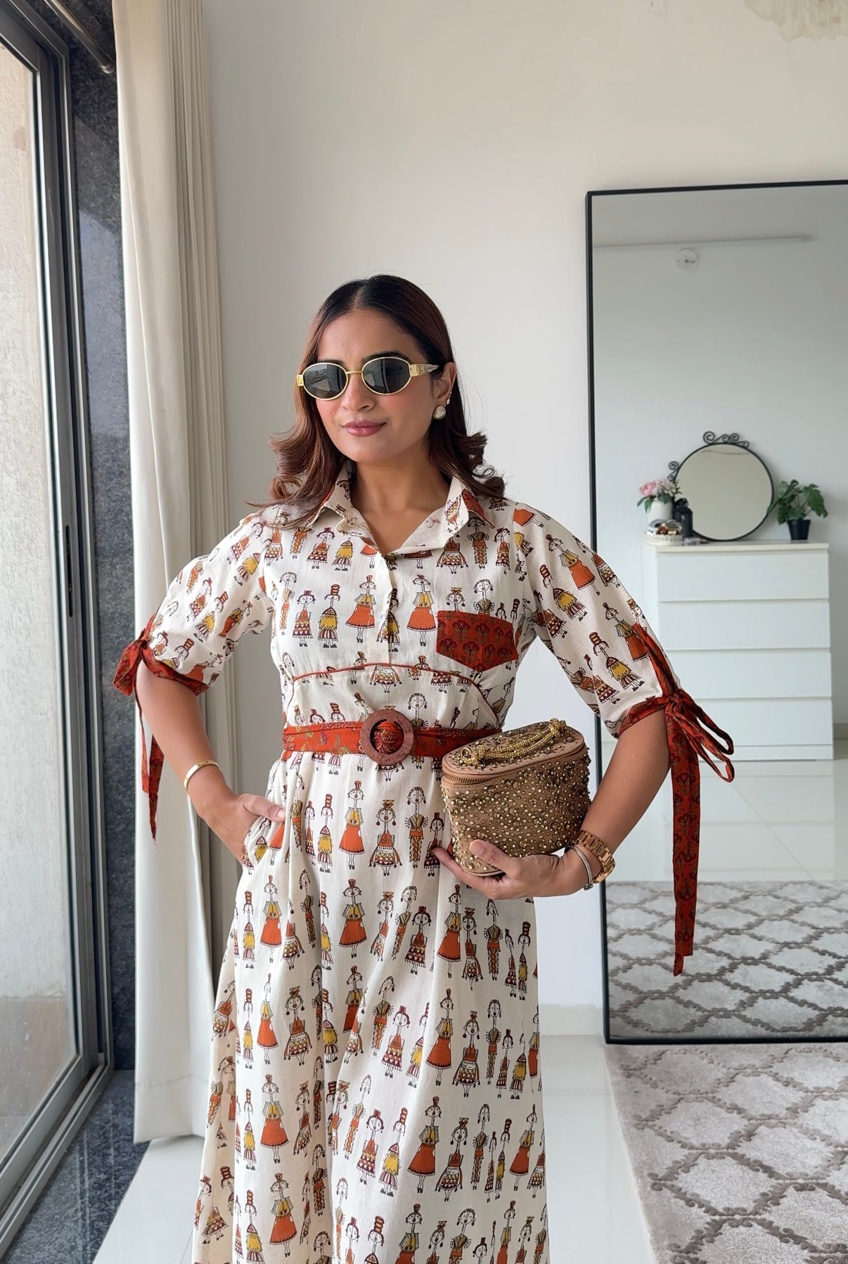 Folklore – Ivory folk-print dress
