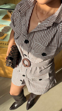 Mocha Muse Belted Check Playsuit