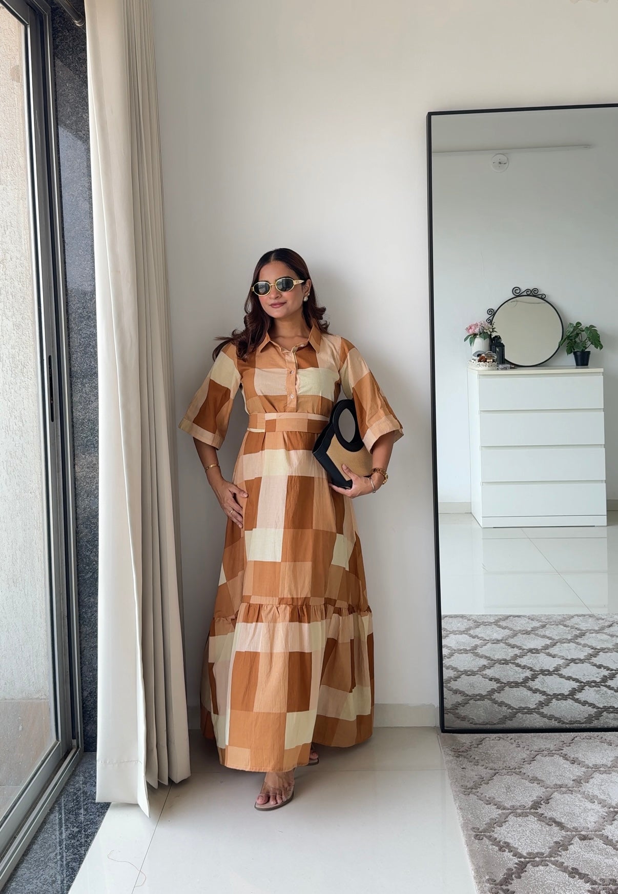 Biscotti Beige checkered dress