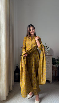 Sritika yellow Cotton Anarkali Suit Set