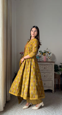 Suneera Olive Olive Green Cotton Anarkali Suit Set