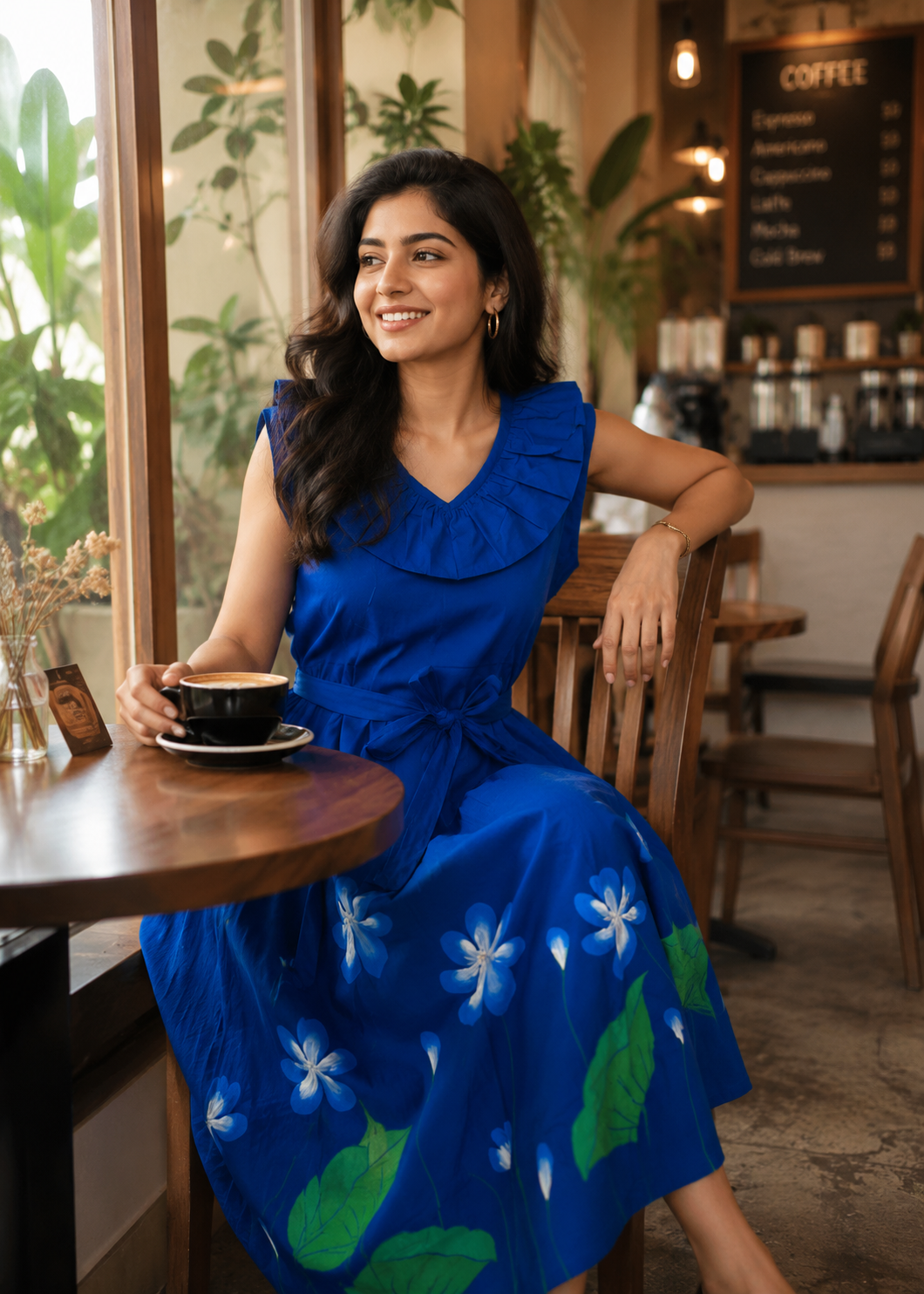 Lotus Blue Dress Handpainted