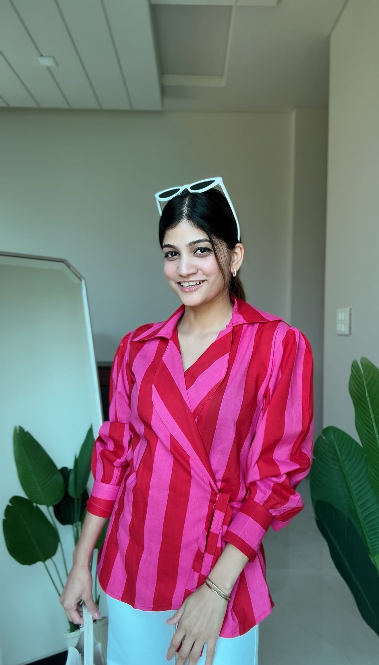 Crimson Pop Wrap Shirt – Shaayra