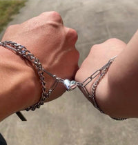 Silver couple magnet bracelet set of two