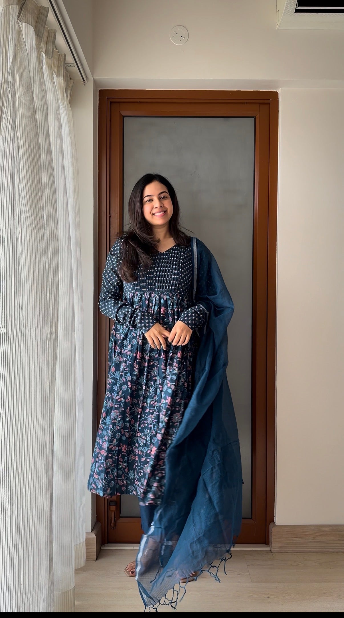 Midnight Blossom Anarkali Set