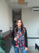 Blue Printed Jacket with Maroon Detailing