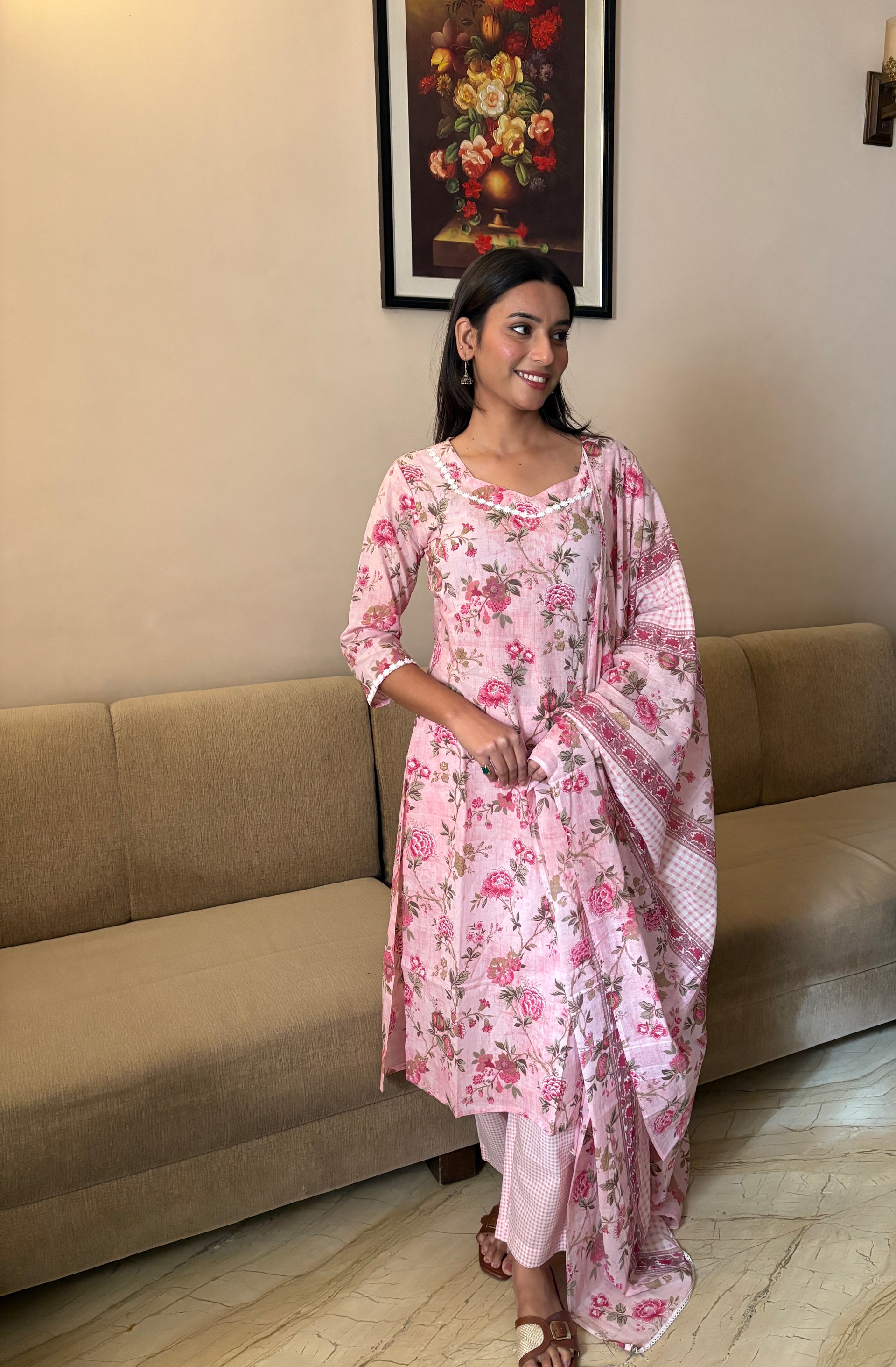 Ishani Pink Cotton Suit Set