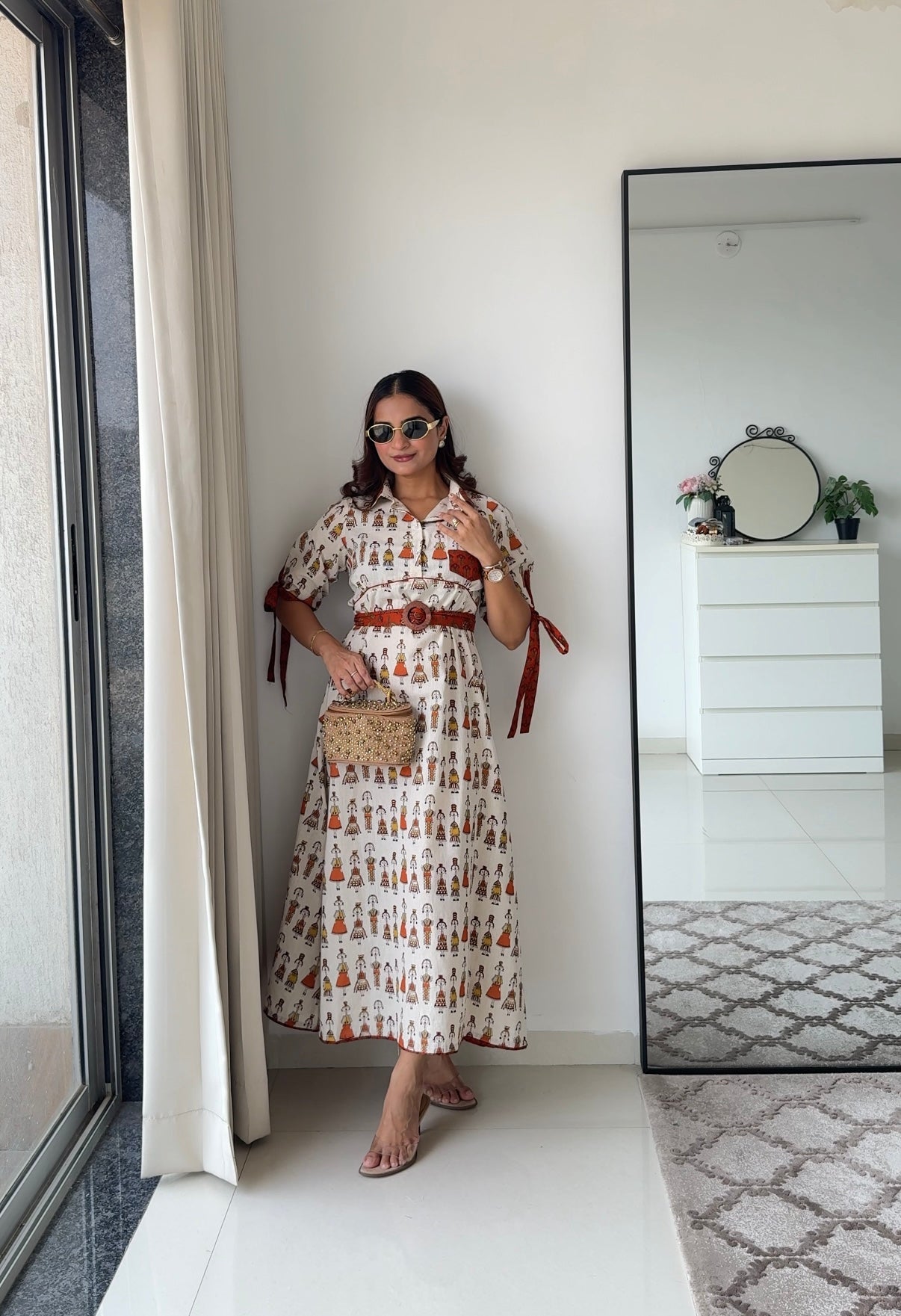 Folklore – Ivory folk-print dress