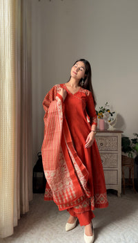 Suhita Orange Cotton Anarkali Suit Set