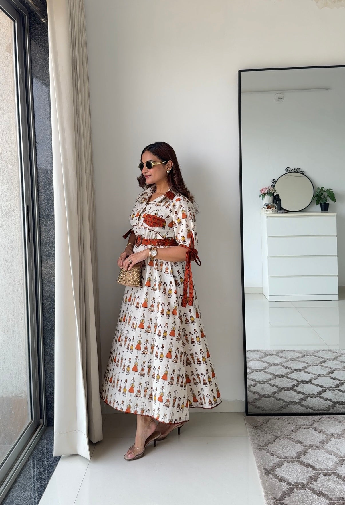 Folklore – Ivory folk-print dress