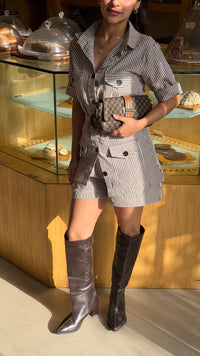 Mocha Muse Belted Check Playsuit