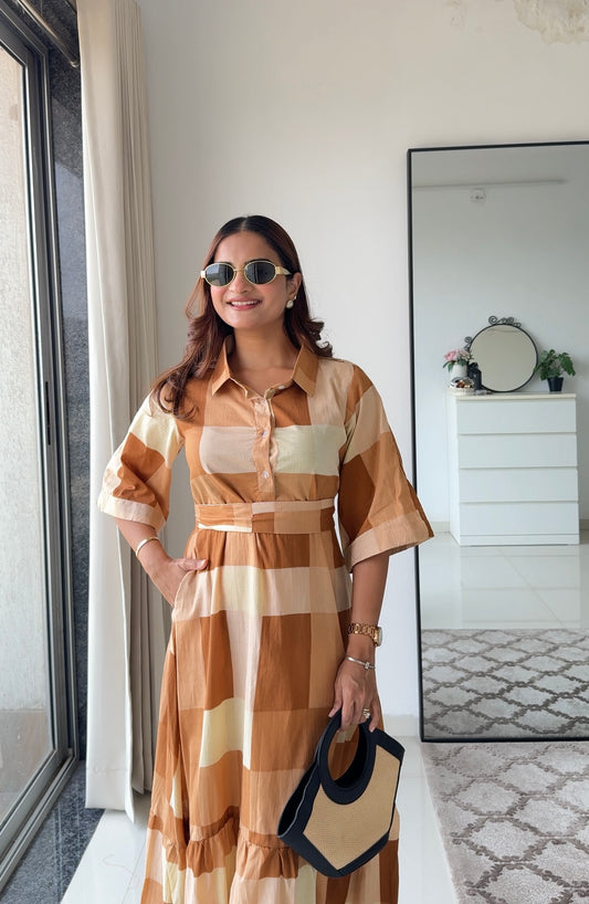 Biscotti Beige checkered dress