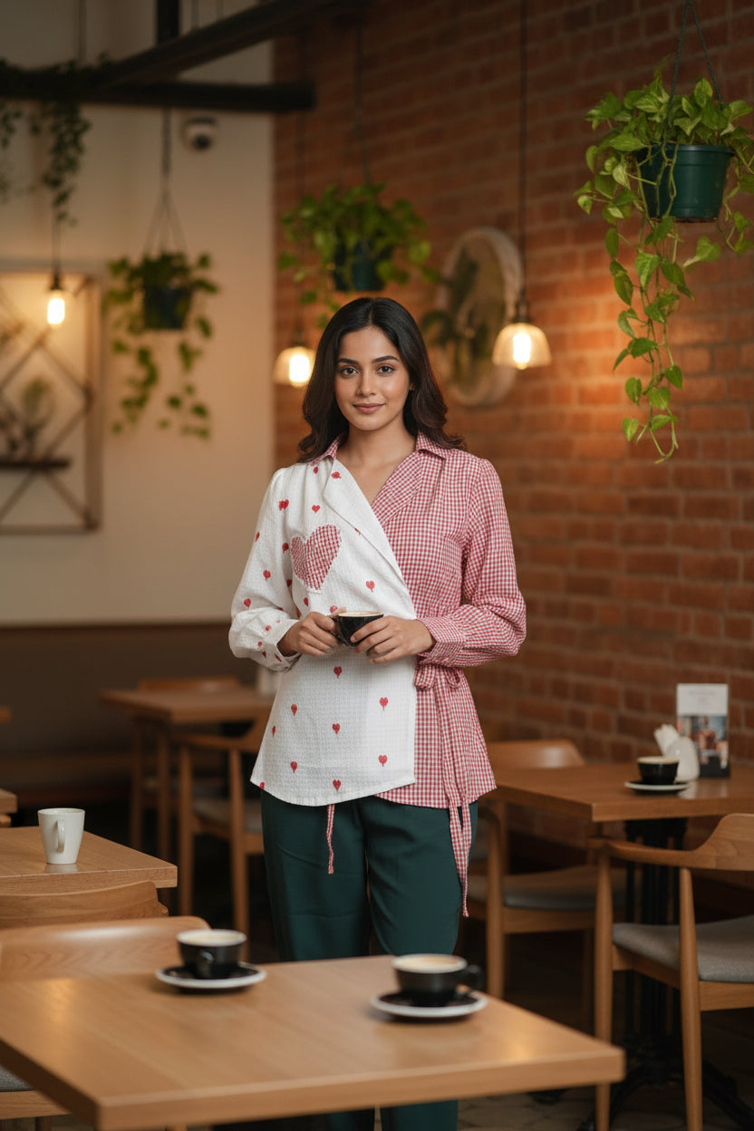 Rosette Wrap Shirt with white Patch
