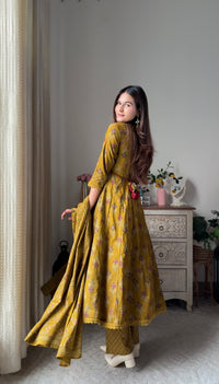 Suneera Olive Olive Green Cotton Anarkali Suit Set