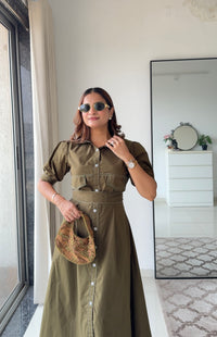 Olivine Olive green shirt dress