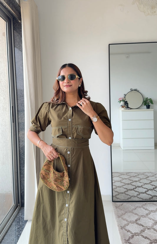 Olivine Olive green shirt dress