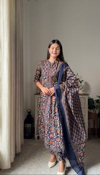 Suhasini Blue Cotton Anarkali Suit Set