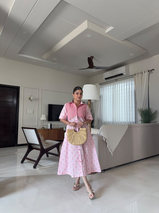 Pink Gingham Floral Dress