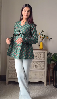 Green Full Sleeves Cotton Top