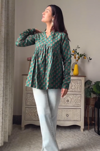 Green Full Sleeves Cotton Top