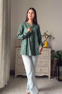 Green Full Sleeves Cotton Top
