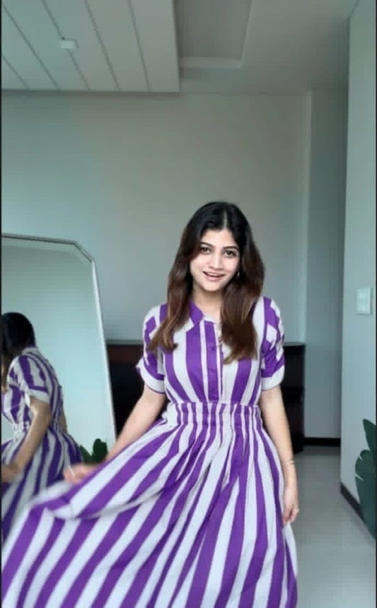 White and Purple  Stripes Dress