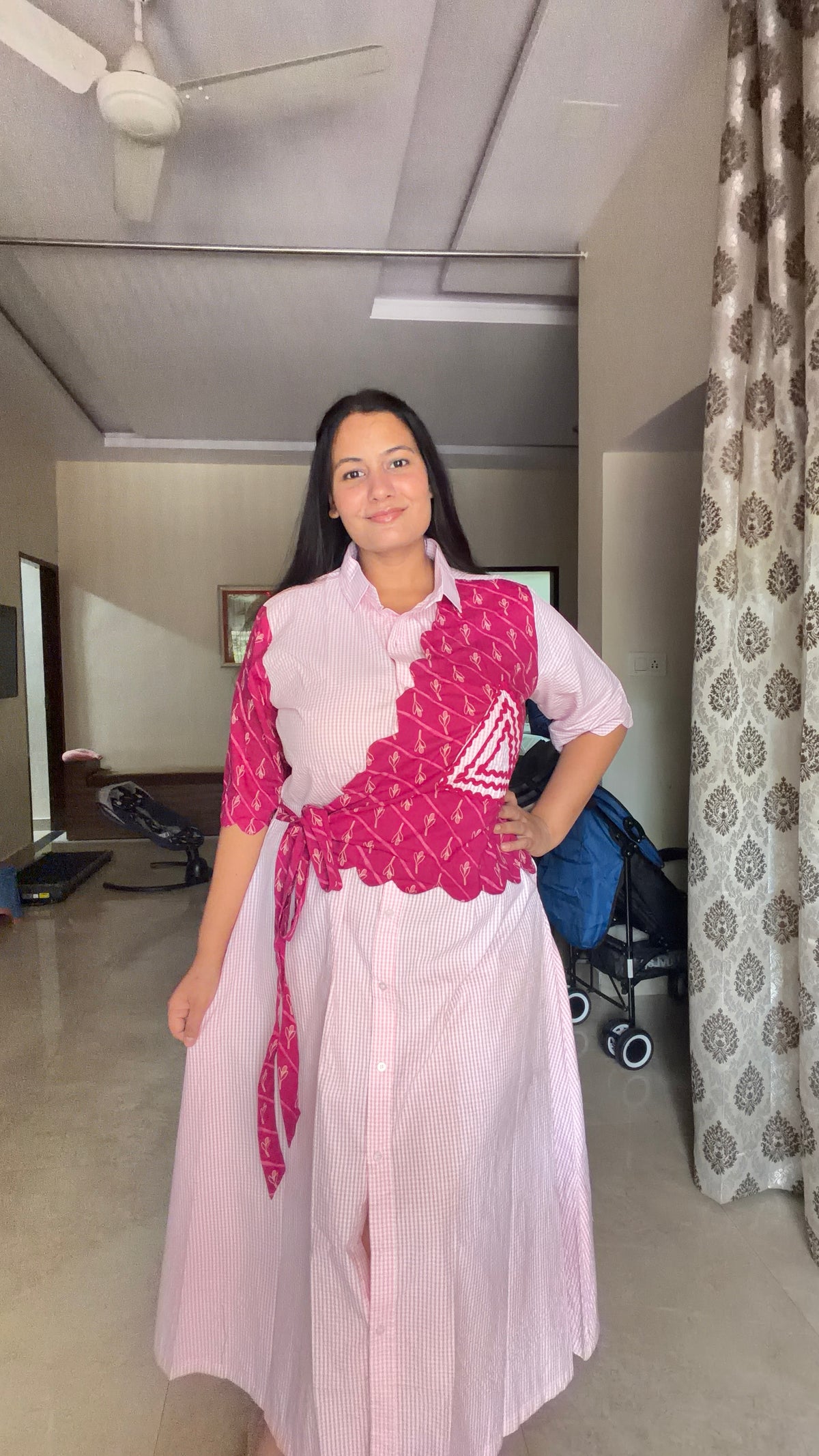 Pink Dress with Scalloped Side