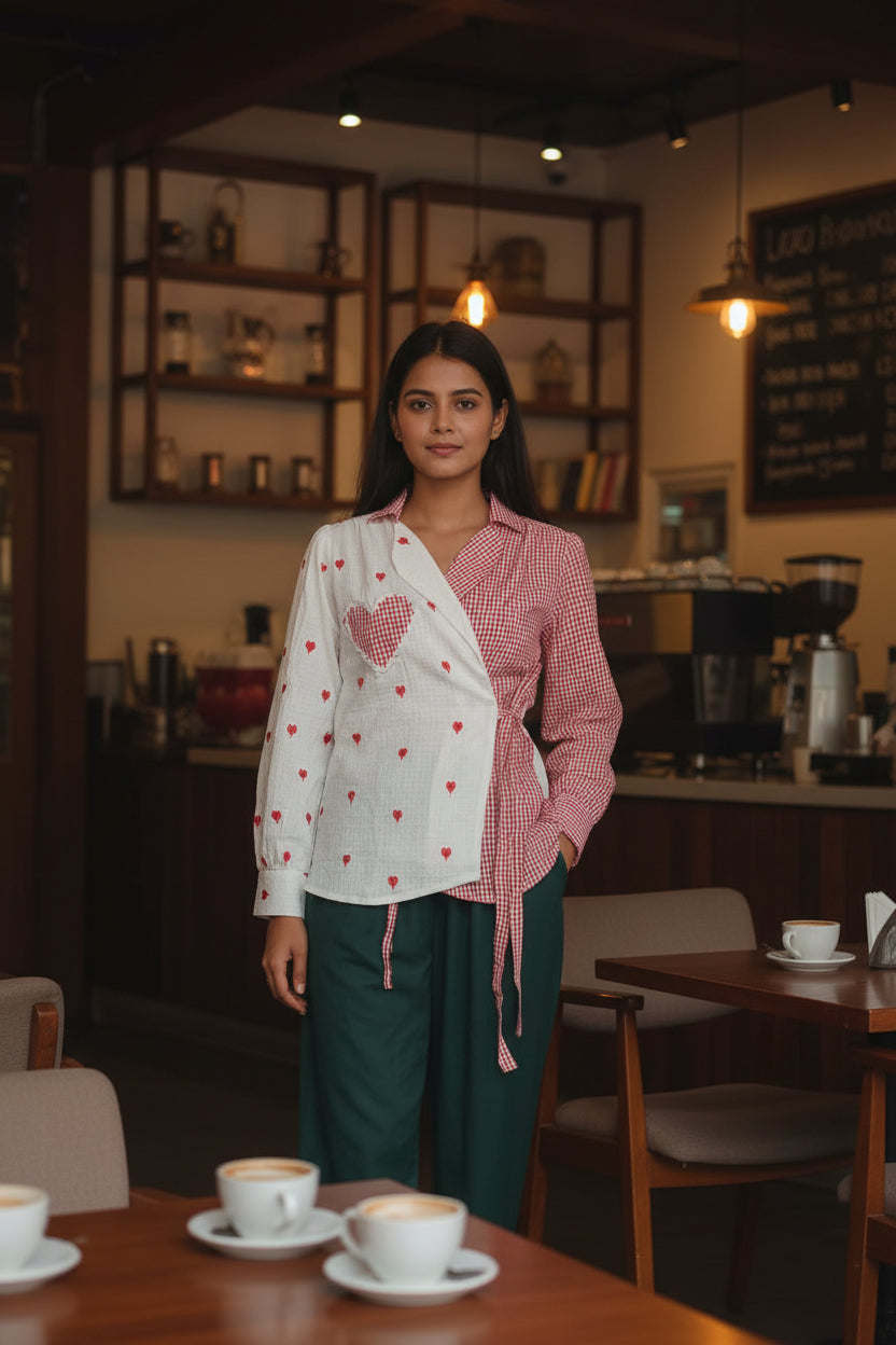 Rosette Wrap Shirt with white Patch