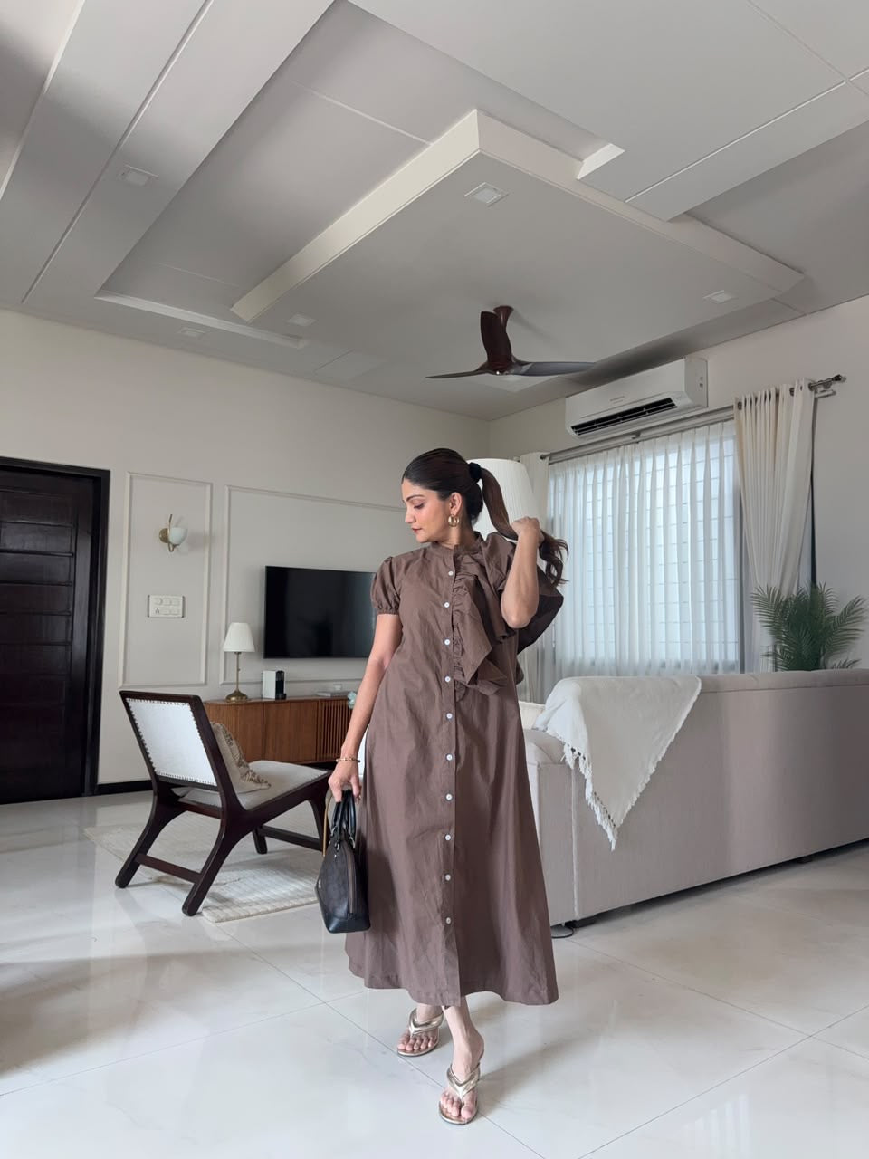 Mocha Ruffle Dress