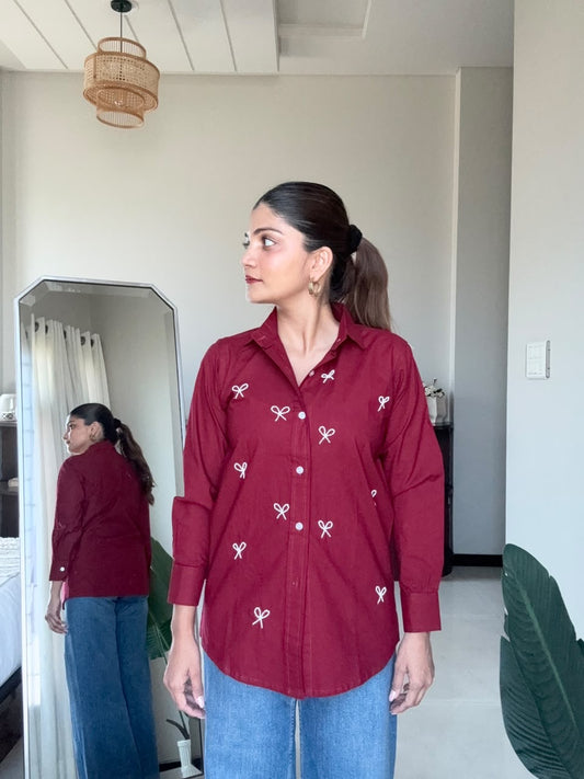 Amora Maroon Bow Shirt