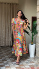 Eva Multicoloured Summer  Pure Cotton Dress with Back Knot