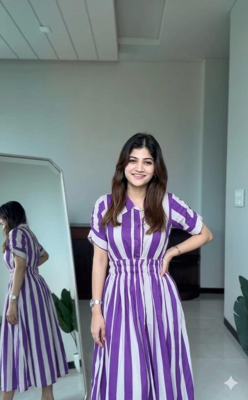 White and Purple  Stripes Dress