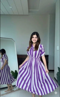 White and Purple  Stripes Dress