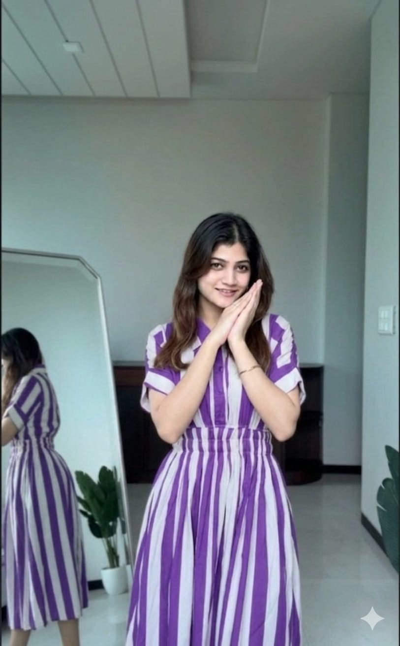 White and Purple  Stripes Dress