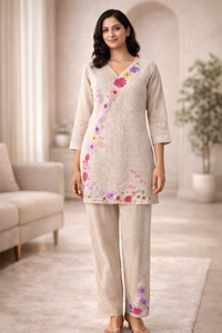 Cotton Floral Brown Coord set with Jute Shrug