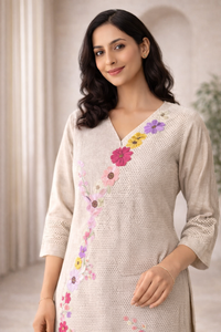 Cotton Floral Brown Coord set with Jute Shrug