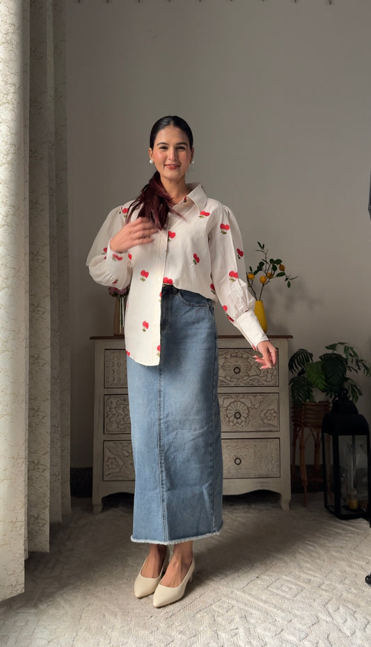 Phoolwari Cherry Embroidery Shirt