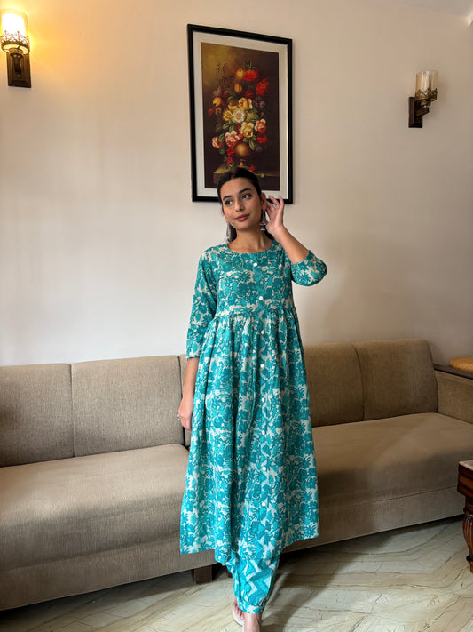 Firozi Bloom Kurta Set