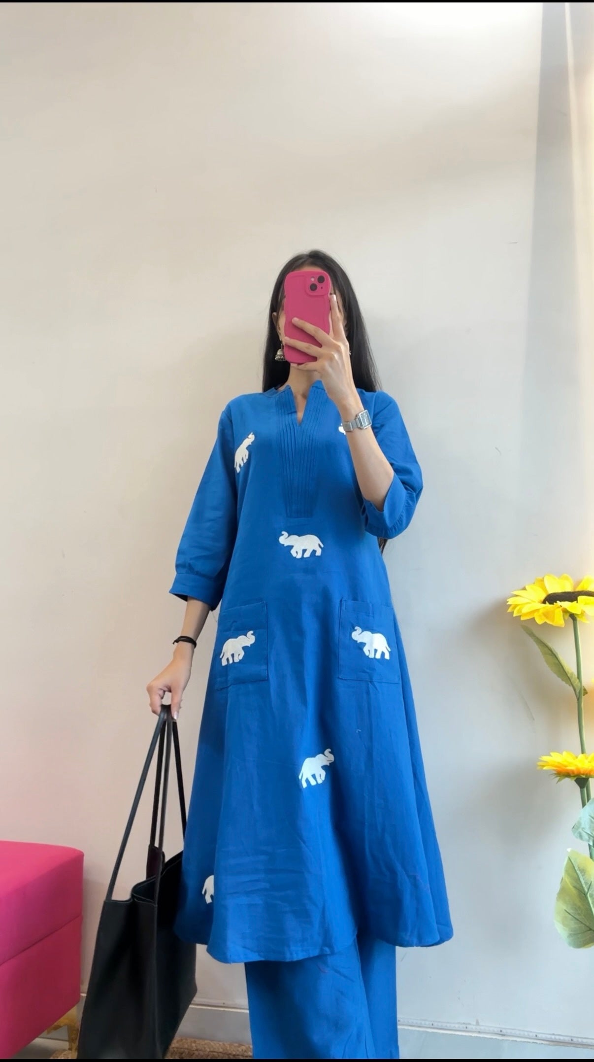 Royal Blue Elephant Embroidered Kurta Set