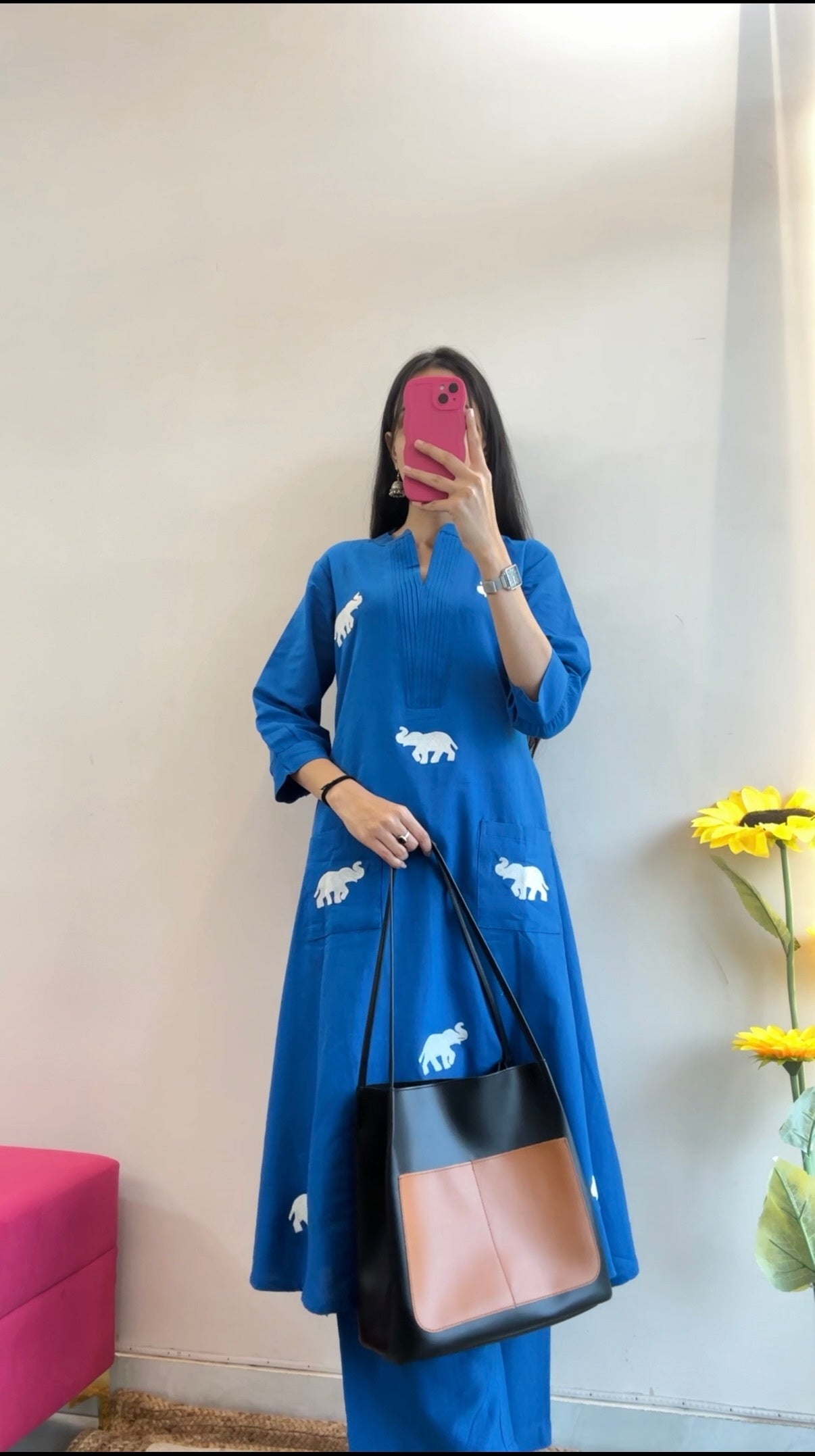 Royal Blue Elephant Embroidered Kurta Set
