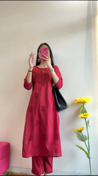 Wine Red Chikankari Embroidered Kurta Set