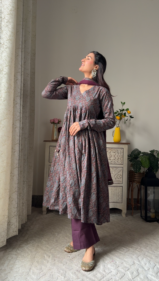 Ruhi Printed Cotton Anarkali Set