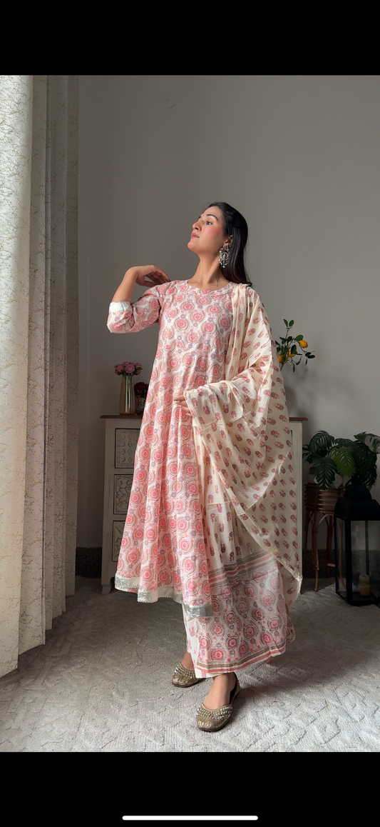 Aabha Printed Cotton Anarkali Suit Set