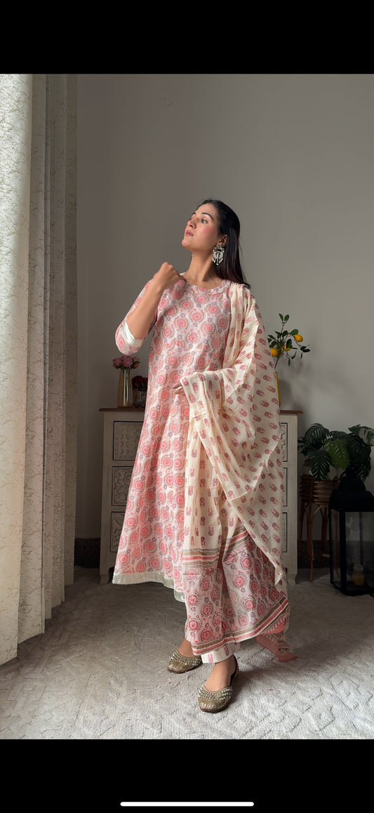Aabha Printed Cotton Anarkali Suit Set