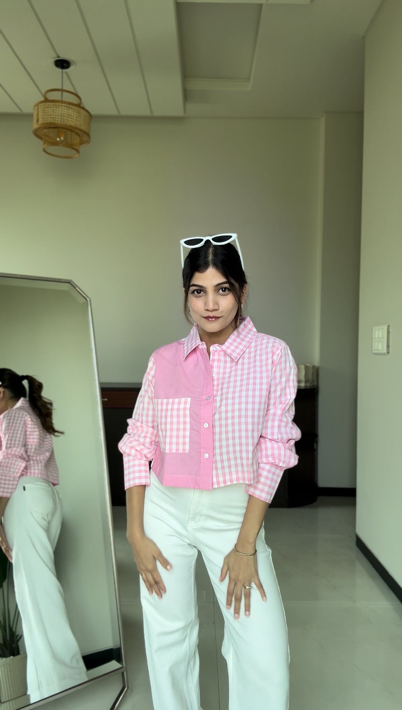 Pink Picnic Patch Shirt crop shirt