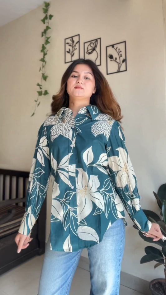 Emerald Bloom Cotton Shirt