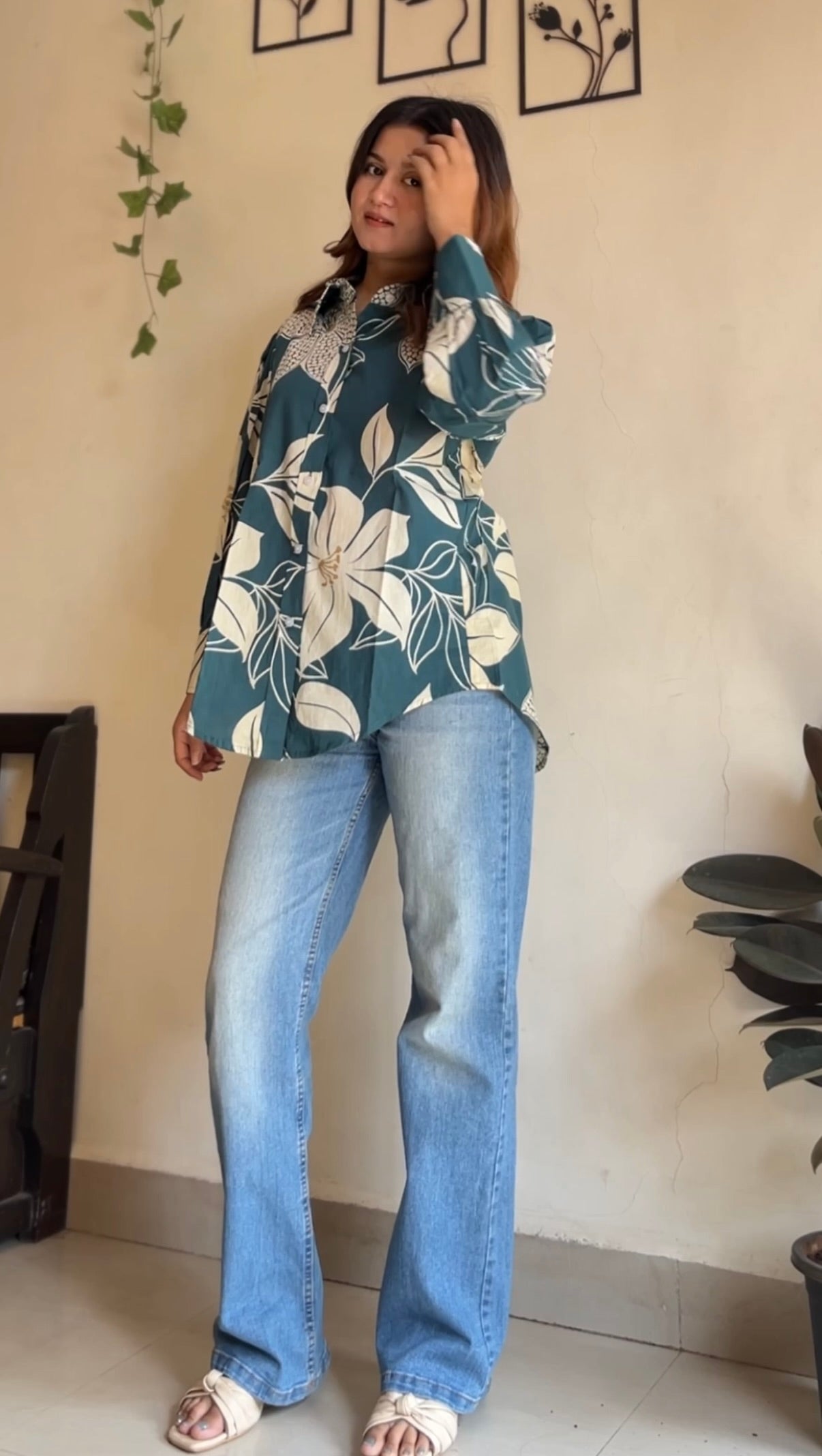 Emerald Bloom Cotton Shirt